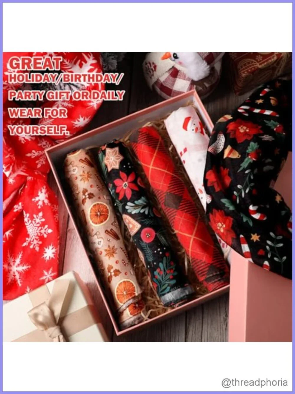 6 Pack Christmas Infinity Scarves Voile Plaid Sheer Women Winter Fashion Scarves